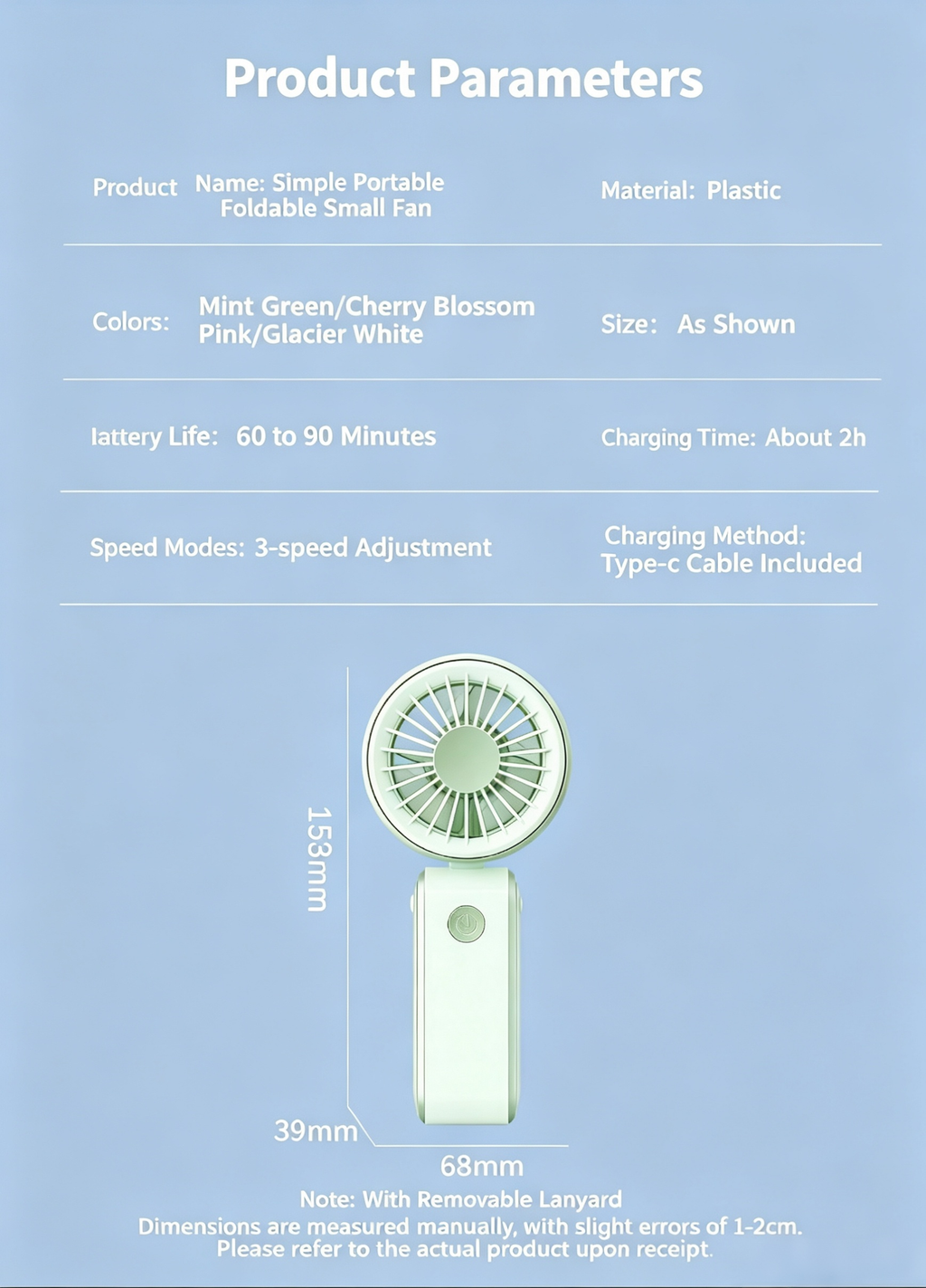 ⚡Mini handheld fan⚡3-Speed USB Charging Small fan with strong airflow! Includes a Type-C charging cable.Your ultimate outdoor cooling companion for summer!